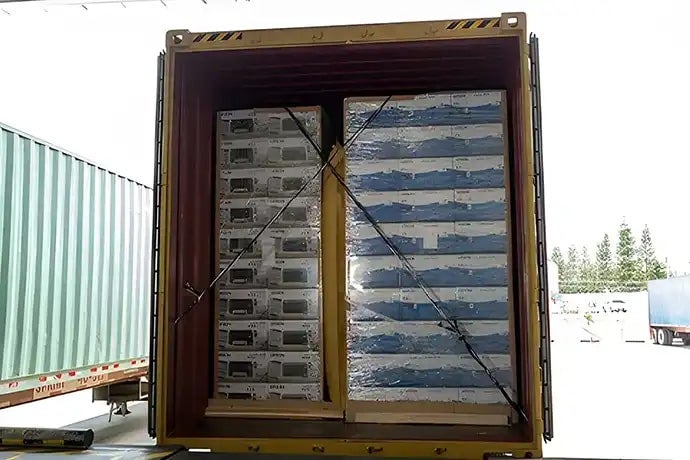 Products efficiently loaded into a high cube container