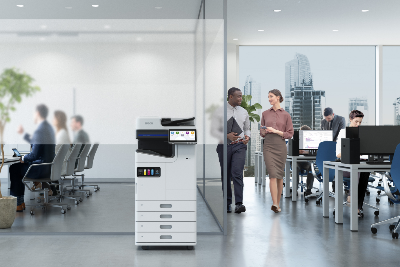 Office with Multifunctional Printer in Foreground